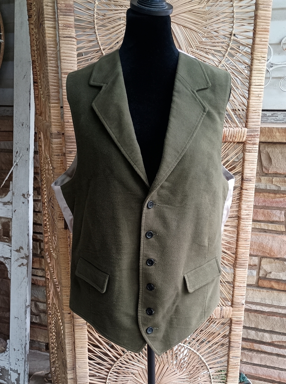 Ben Silver Charleston Men's Olive Green Button-Front Vest/Waistcoat_S